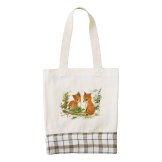 Cute Vintage Christmas Foxes Zazzle HEART Tote Bag