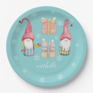 Cute Vintage Christmas Gift Gnome Paper Plates