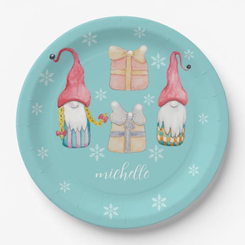 Cute Vintage Christmas Gift Gnomes Paper Plates