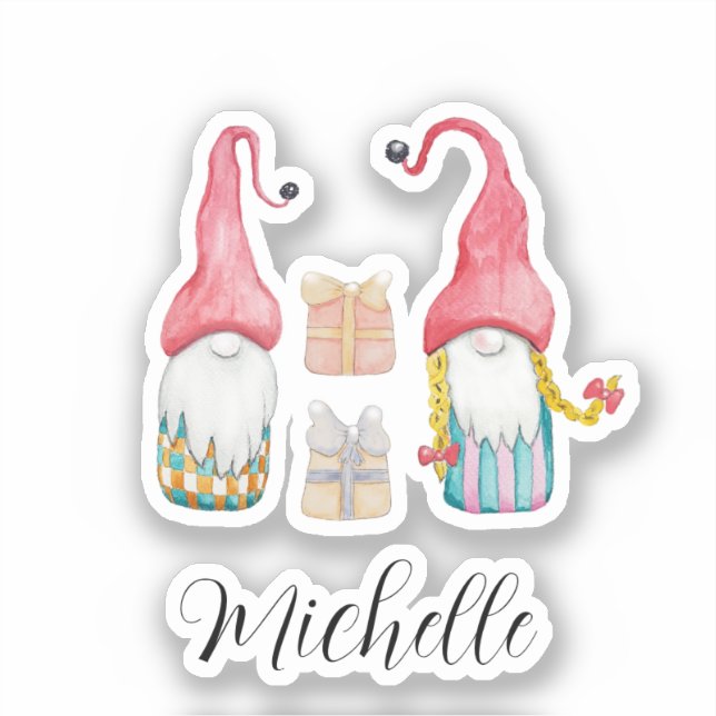 Cute Vintage Christmas Gift Gnomes Sticker (Front)