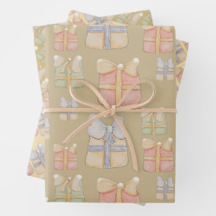 Cute Vintage Christmas Gifts Hand-painted Wrapping Paper Sheets