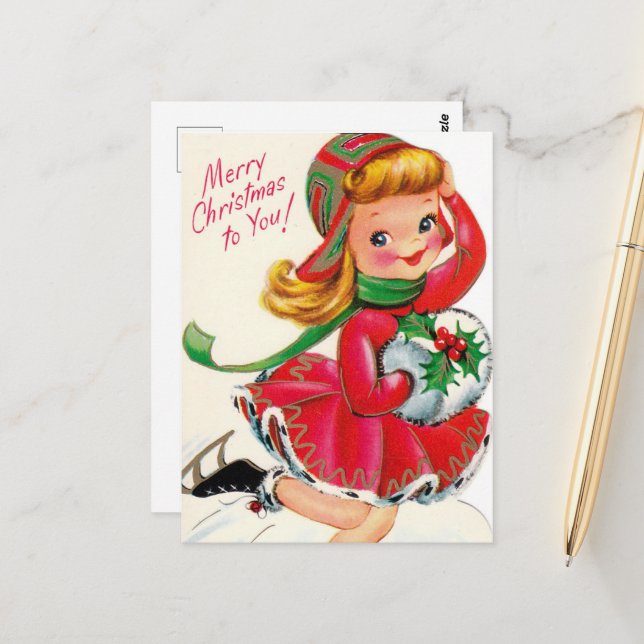 cute vintage Christmas girl Postcard (Front/Back In Situ)