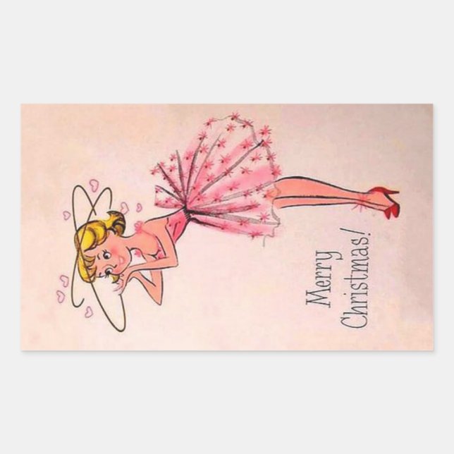 Cute Vintage Christmas Girl Rectangular Sticker (Front)