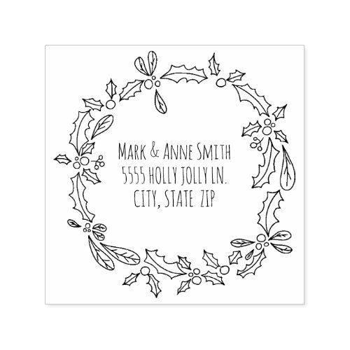 Cute Vintage Christmas Holly Berry Return Address Self_inking Stamp