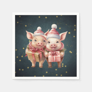 Cute vintage Christmas Pigs Napkins