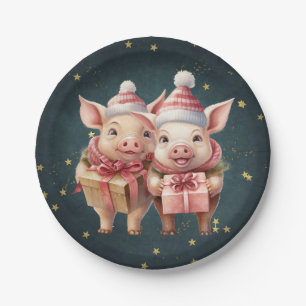 Cute vintage Christmas Pigs Paper Plates