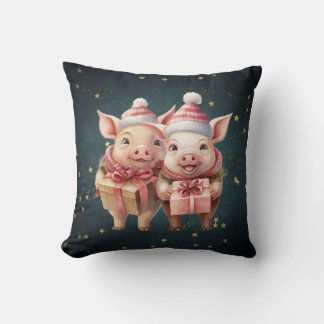 Cute vintage Christmas Pigs Throw Pillow