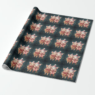 Cute vintage Christmas Pigs Wrapping Paper