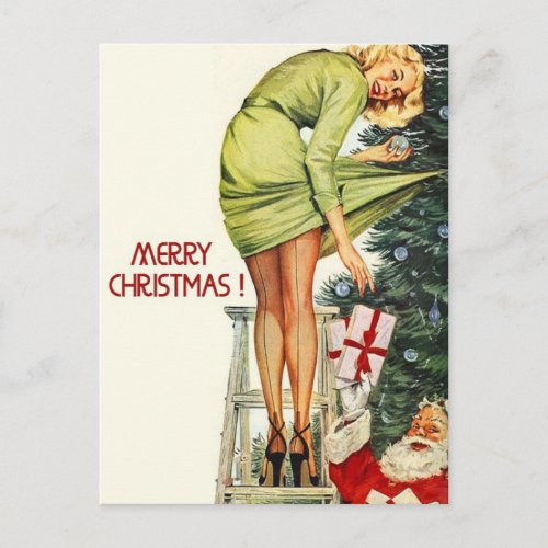 Cute Vintage Christmas pin up girl Postcard