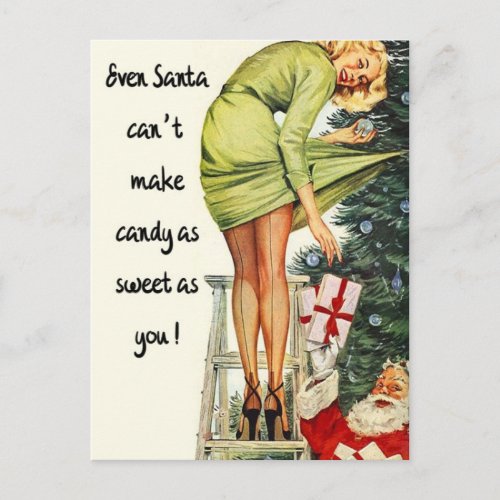 Cute Vintage Christmas pin up girl Postcard
