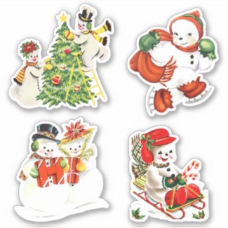 Cute Vintage Christmas Snowman Sticker