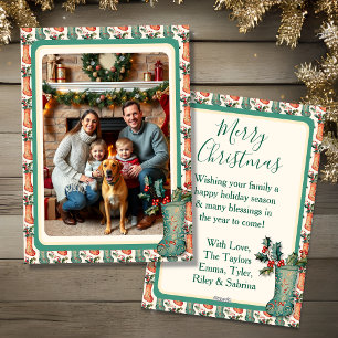 Cute Vintage Christmas Stockings and Family Photo Holiday Card