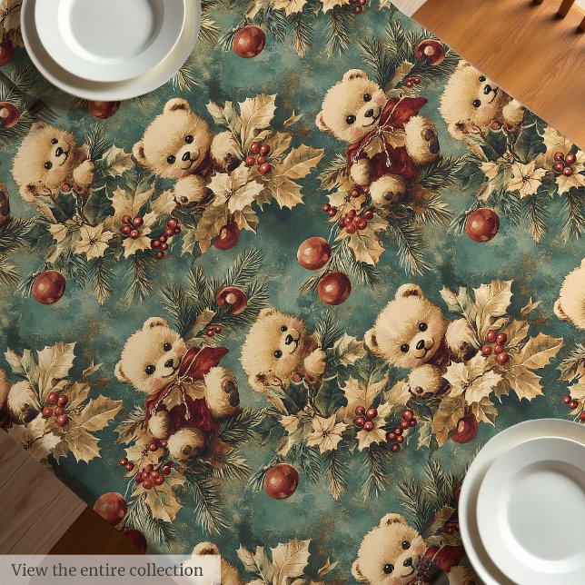 Cute vintage Christmas teddy bears tablecloth (Cute vintage Christmas teddy bears tablecloth)