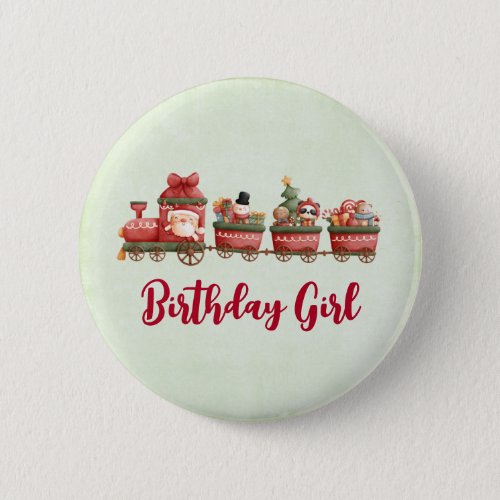 Cute Vintage Christmas Train with Toys Birthday Button
