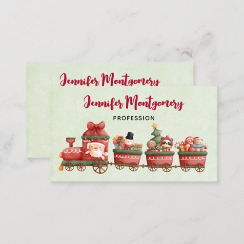 Cute Vintage Christmas Train with Toys Business Card