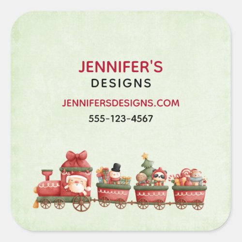Cute Vintage Christmas Train with Toys Business Square Sticker