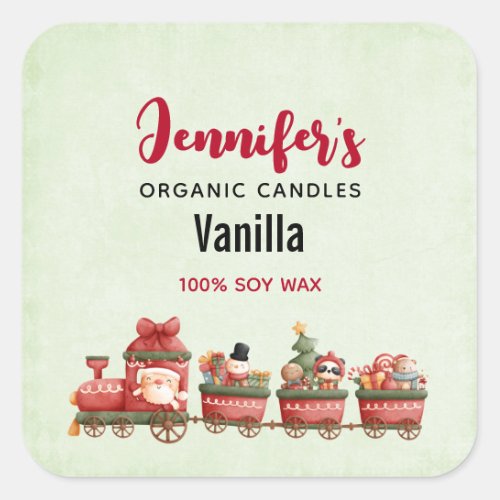 Cute Vintage Christmas Train with Toys Candle Biz Square Sticker