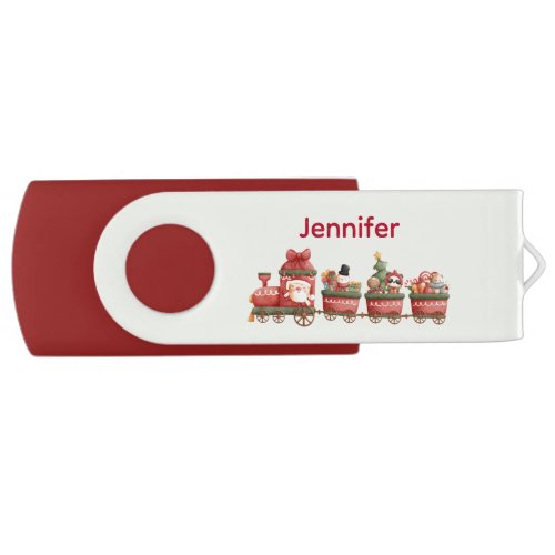 Cute Vintage Christmas Train with Toys Flash Drive
