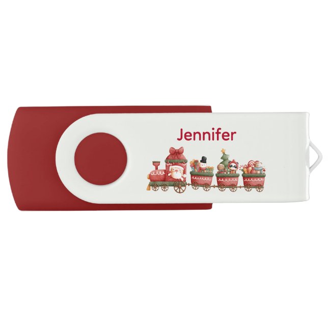 Cute Vintage Christmas Train with Toys Flash Drive (Front)