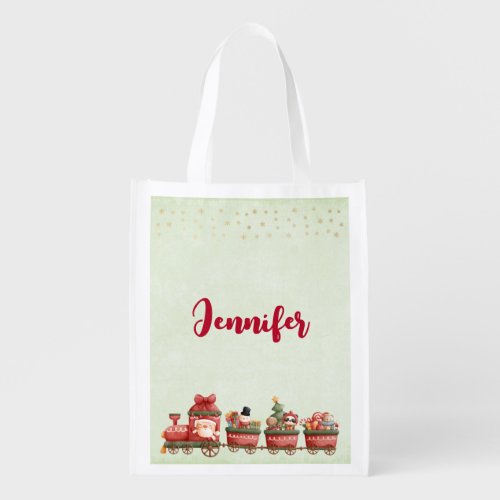 Cute Vintage Christmas Train with Toys Grocery Bag