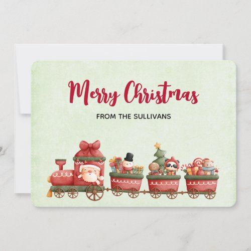 Cute Vintage Christmas Train with Toys Holiday Card