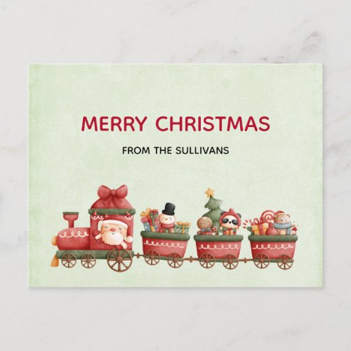 Cute Vintage Christmas Train with Toys Holiday Postcard