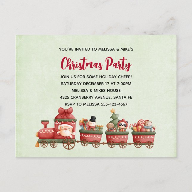 Cute Vintage Christmas Train with Toys Invitation (Front)