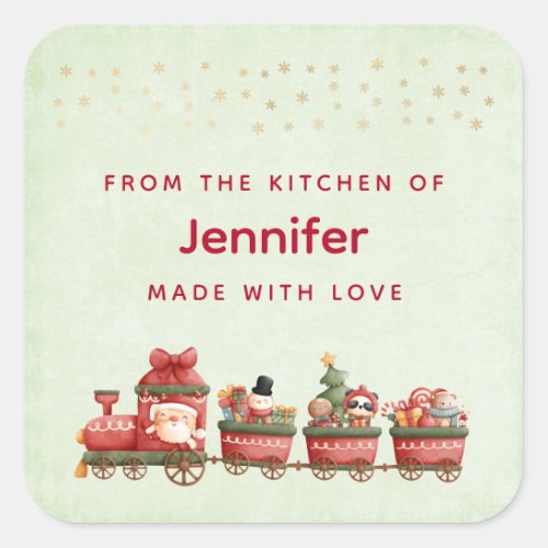 Cute Vintage Christmas Train with Toys Kitchen Square Sticker