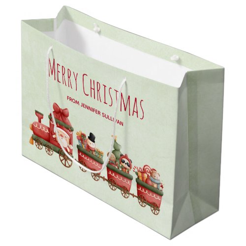 Cute Vintage Christmas Train with Toys Large Gift Bag