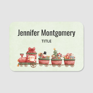 Cute Vintage Christmas Train with Toys Name Tag