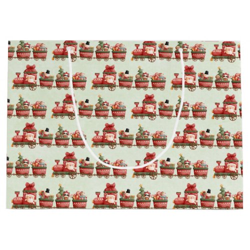 Cute Vintage Christmas Train with Toys Pattern Large Gift Bag
