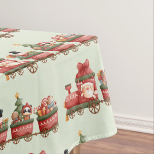 Cute Vintage Christmas Train with Toys Pattern Tablecloth