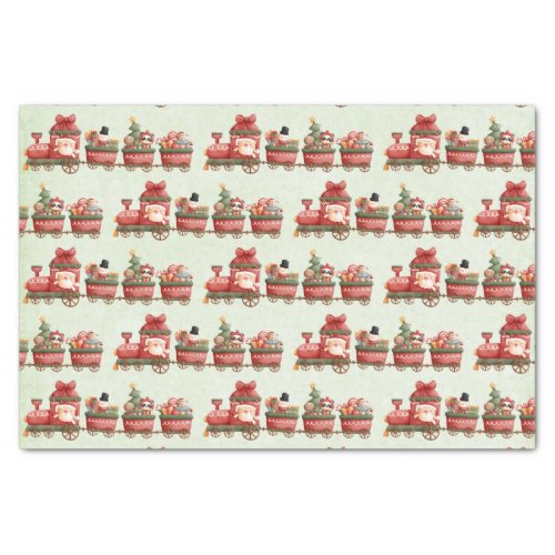Cute Vintage Christmas Train with Toys Pattern Tissue Paper
