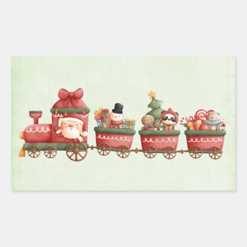 Cute Vintage Christmas Train with Toys Rectangular Sticker