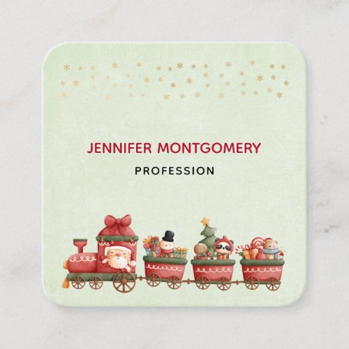 Cute Vintage Christmas Train with Toys Square Business Card