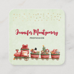 Cute Vintage Christmas Train with Toys Square Business Card