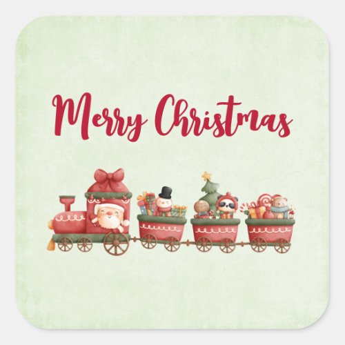 Cute Vintage Christmas Train with Toys Square Sticker