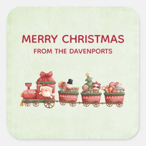 Cute Vintage Christmas Train with Toys Square Sticker