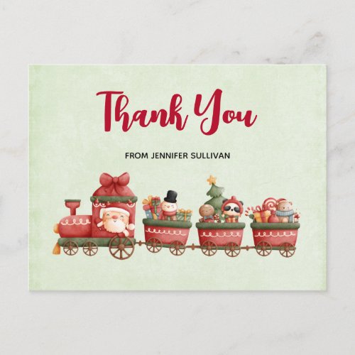 Cute Vintage Christmas Train with Toys Thank You Postcard