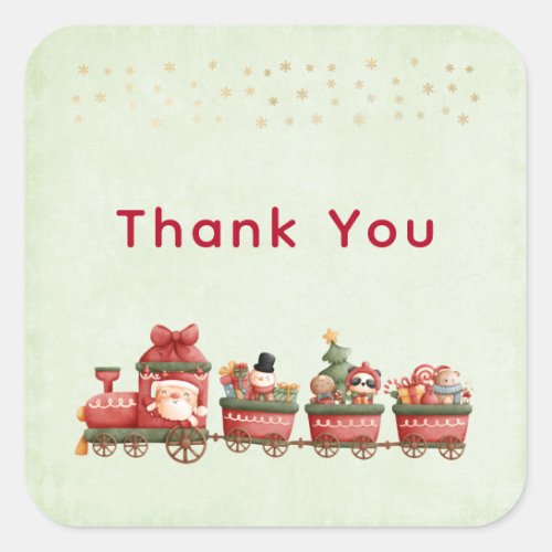 Cute Vintage Christmas Train with Toys Thank You Square Sticker