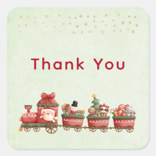 Cute Vintage Christmas Train with Toys Thank You Square Sticker