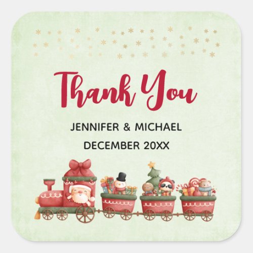 Cute Vintage Christmas Train with Toys Thank You Square Sticker
