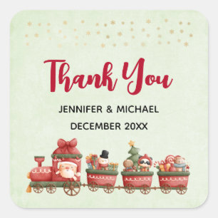 Cute Vintage Christmas Train with Toys Thank You Square Sticker