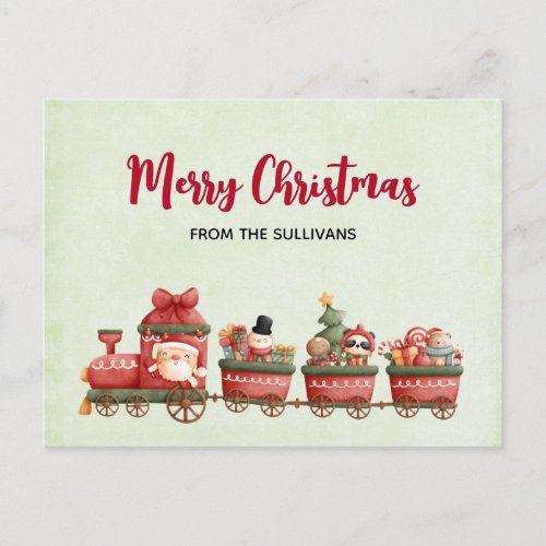 Cute Vintage Christmas Train with Toys Xmas Holiday Postcard