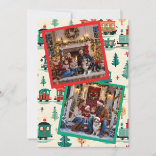 Cute Vintage Christmas Trains and Family Photo Holiday Card