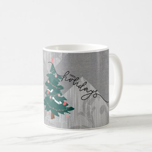 Cute Vintage Christmas Tree Gray Floral Textile  Coffee Mug