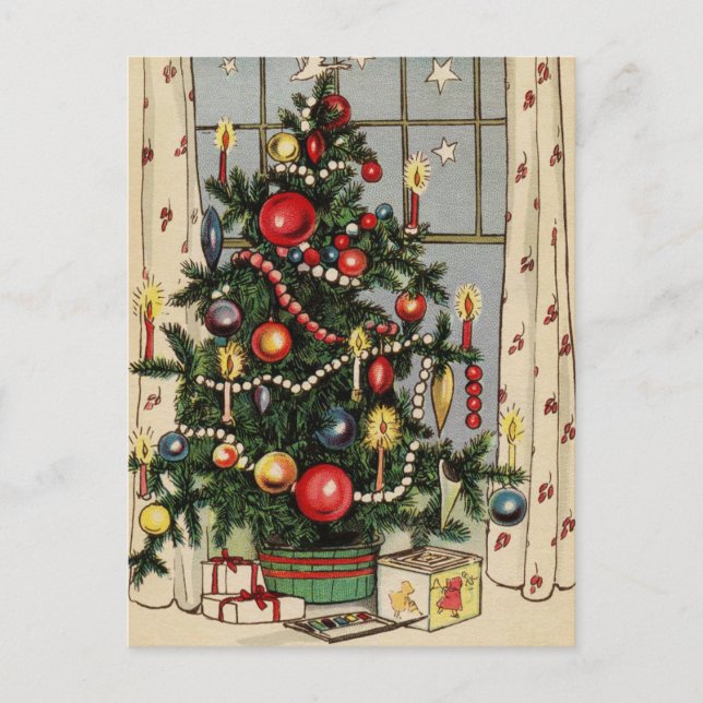 Cute Vintage Christmas Tree Holiday Postcard (Front)