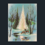 Cute Vintage Christmas Tree with Deer Postcard<br><div class="desc">Festive and fun,  this postcard is the perfect way to send the warmest holiday wishes to friends and family this Christmas.  Features a vintage,  retro design of two deer by a pond and a lit Christmas Tree in the snow.  Merry Christmas!</div>