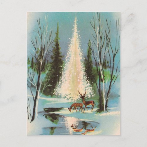 Cute Vintage Christmas Tree with Deer Postcard