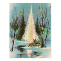 Cute Vintage Christmas Tree with Deer Postcard